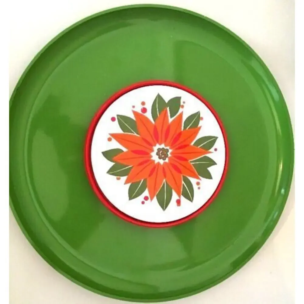 MidCentury Holiday Stafford Serving Tray Poinsettia Green Japan 13